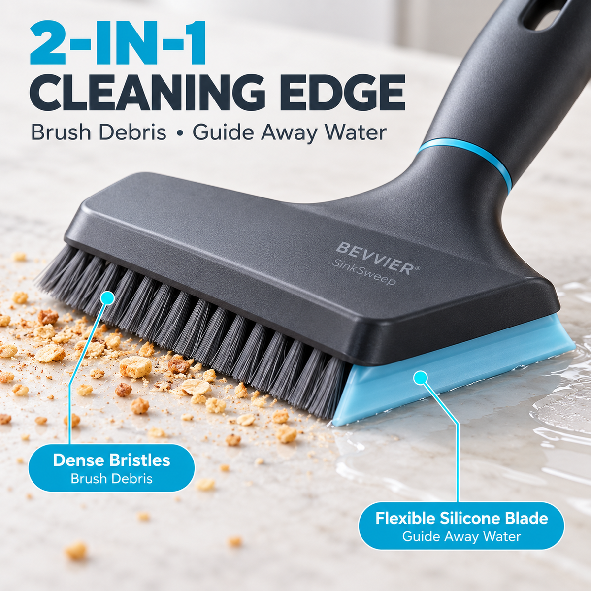 BEVVIER® SinkSweep 2-in-1 Countertop Cleaning Squeegee Brush