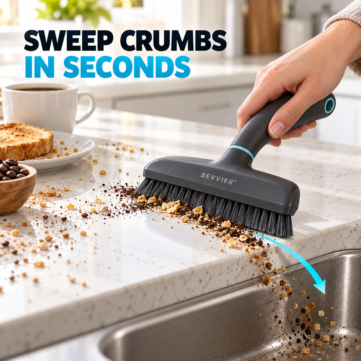 BEVVIER® SinkSweep 2-in-1 Countertop Cleaning Squeegee Brush