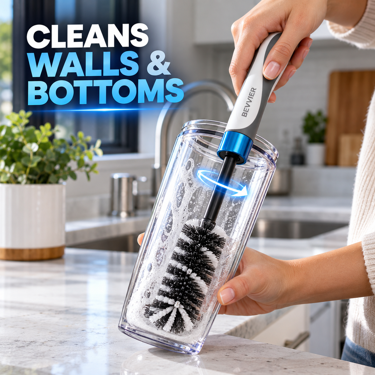BEVVIER® BottleJet 360° Rotating Cup & Bottle Cleaning Brush