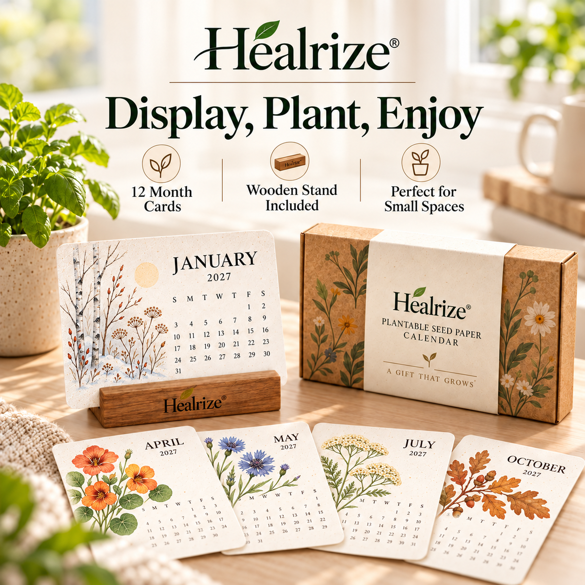 🌱 Official Store | Healrize® Plantable Seed Paper Calendar – 12 Months of Botanical Surprises, A Gift That Grows 🎁