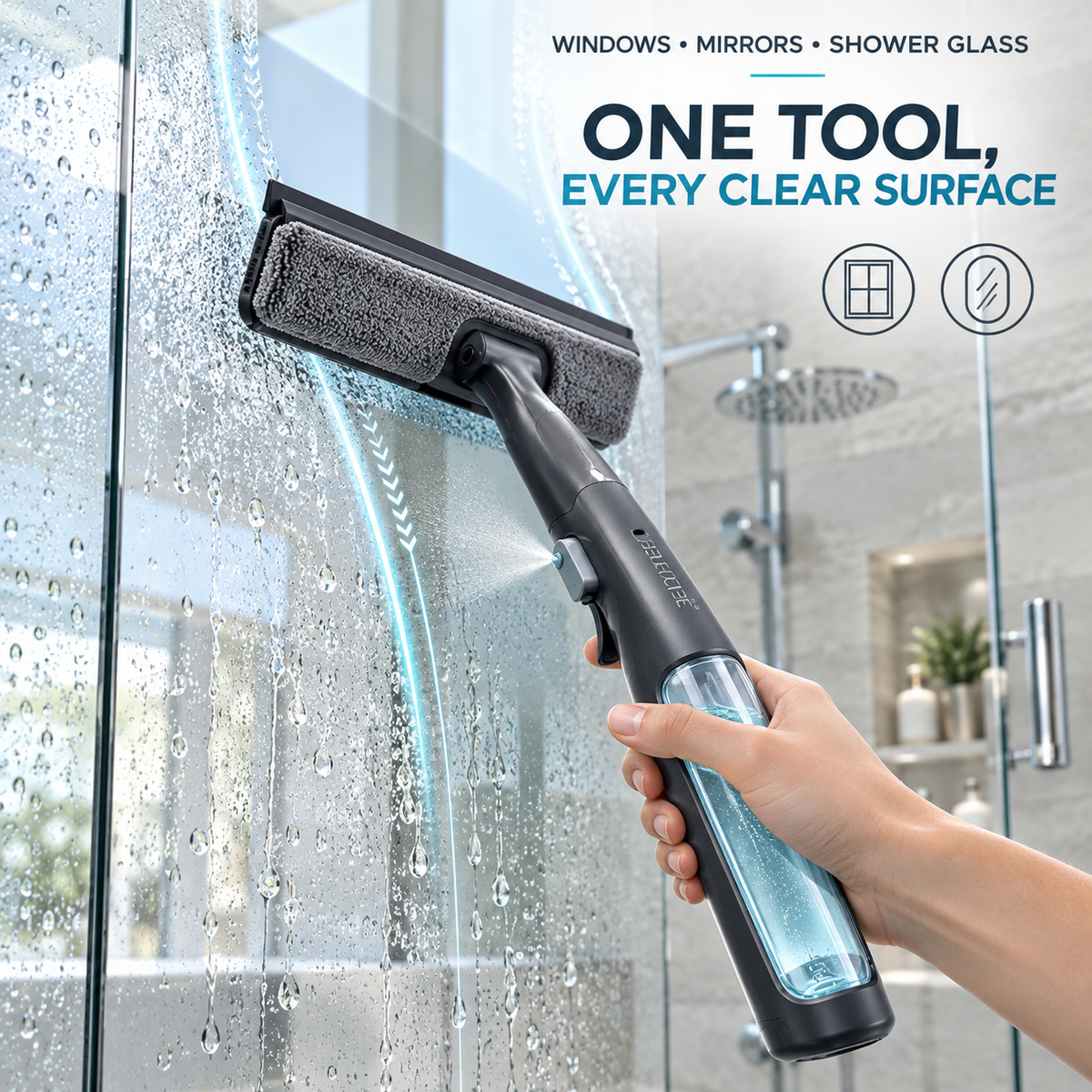 BEVVIER® GlassGlide 2-in-1 Spray Window Squeegee Cleaner