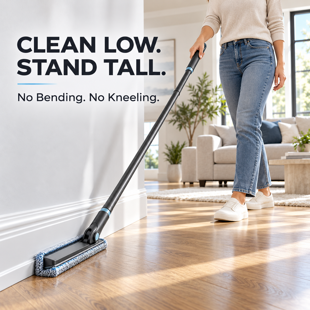BEVVIER® Baseboard Glide Stand-Up Wall Edge Cleaning Tool