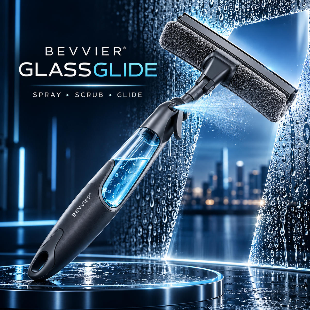 BEVVIER® GlassGlide 2-in-1 Spray Window Squeegee Cleaner