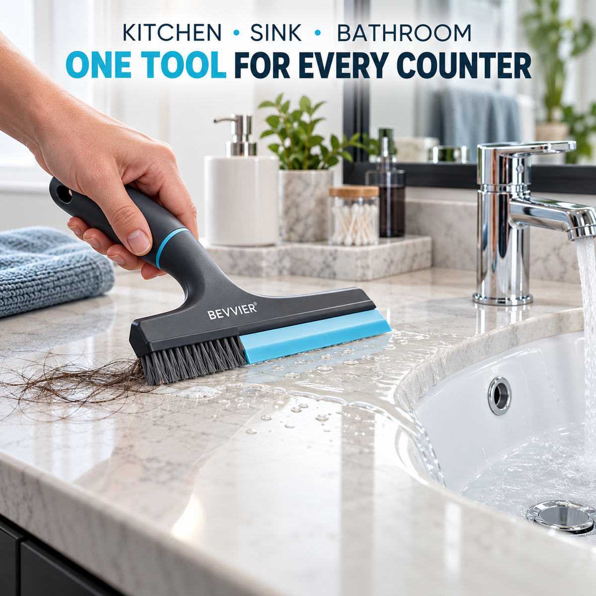BEVVIER® SinkSweep 2-in-1 Countertop Cleaning Squeegee Brush