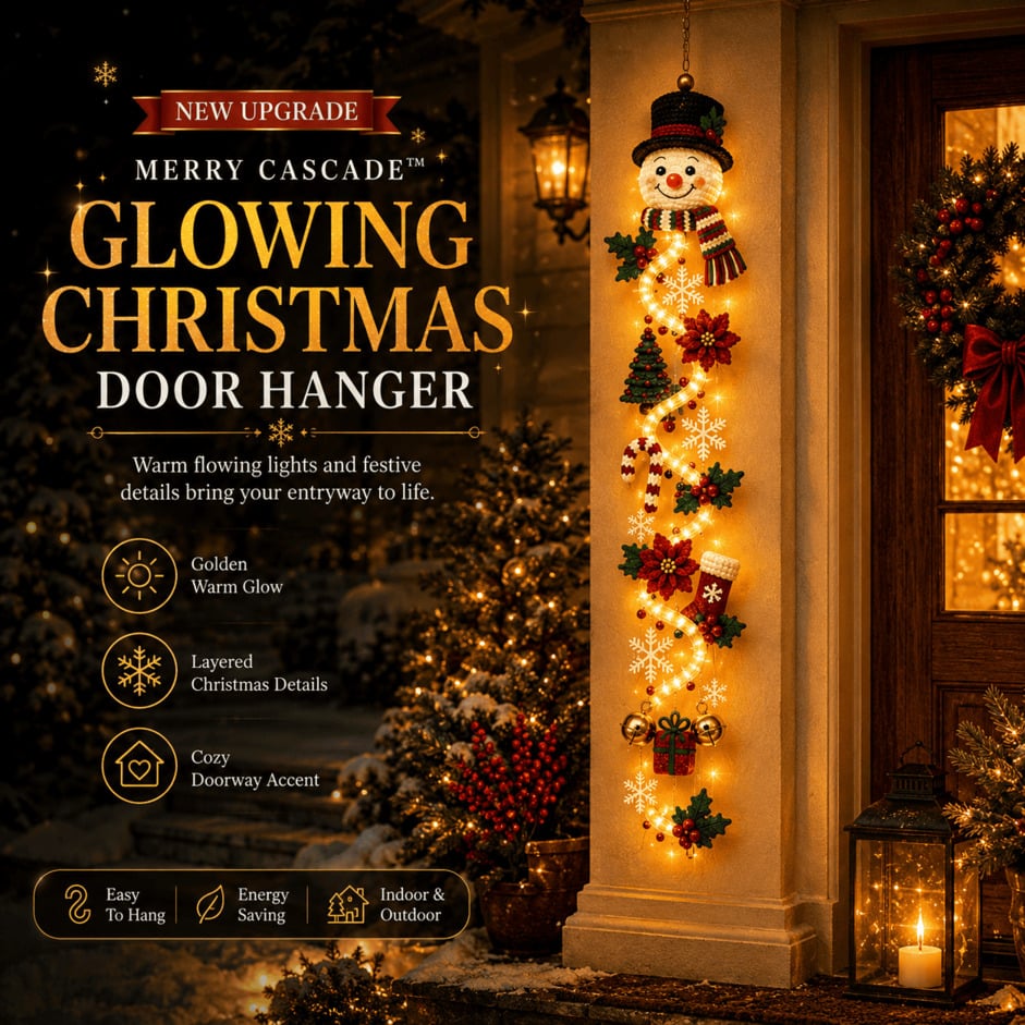 🎄 Last day! 49% OFF – ✨🎅MerryCascade™ Glowing Christmas Door Hanger🎁✨