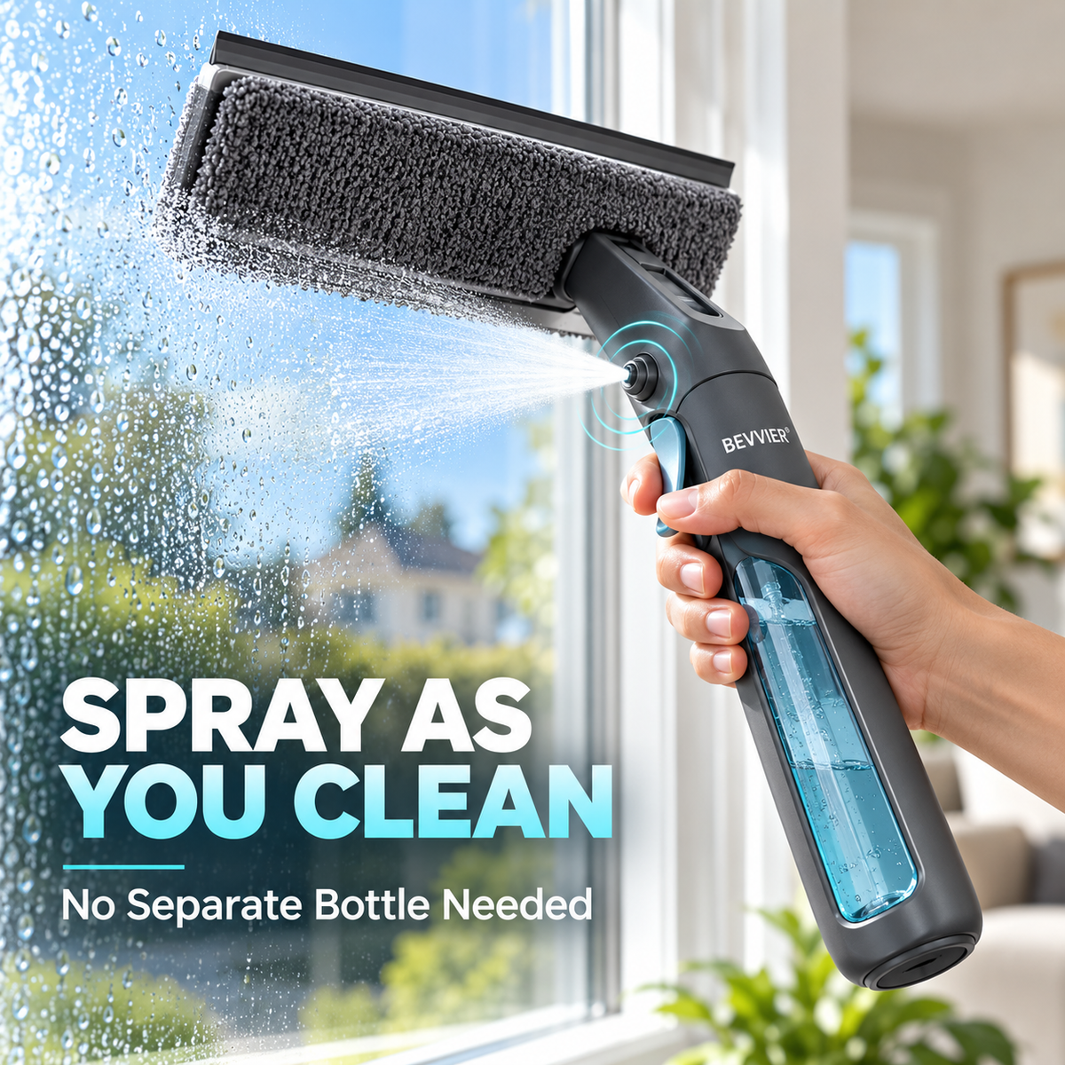 BEVVIER® GlassGlide 2-in-1 Spray Window Squeegee Cleaner